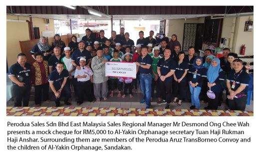 CSR - PERODUA CONTRIBUTES RM5,000 TO AL-YAKIN ORPHANAGE, TREATS LUNCH DURING PERODUA ARUZ TRANSBORNEO CONVOY