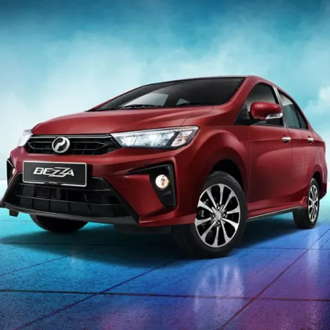 Perodua front seats with supportive bolstering shown clearly.
