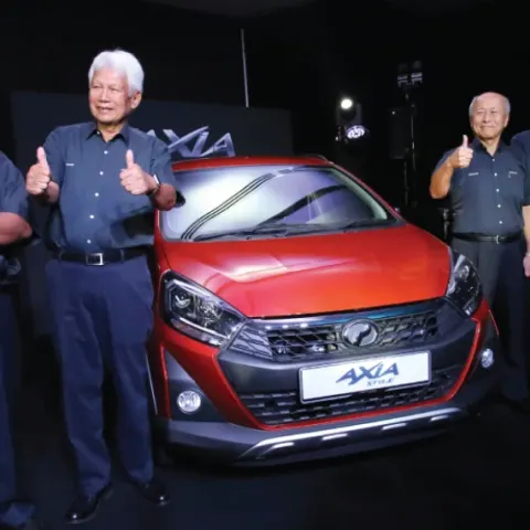 Perodua front seats with supportive bolstering shown clearly.