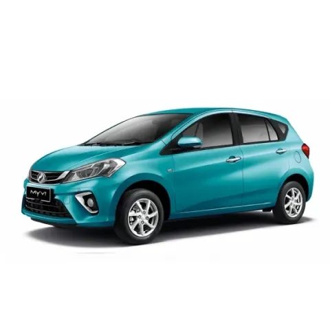 Perodua front seats with supportive bolstering shown clearly.