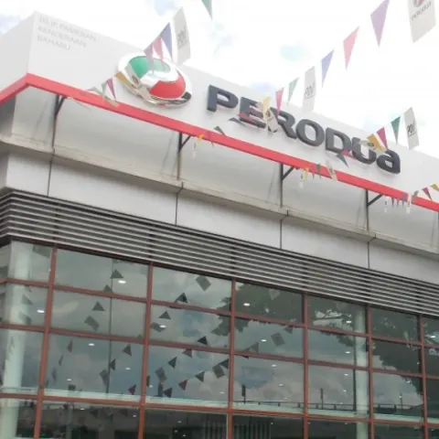 Perodua front seats with supportive bolstering shown clearly.